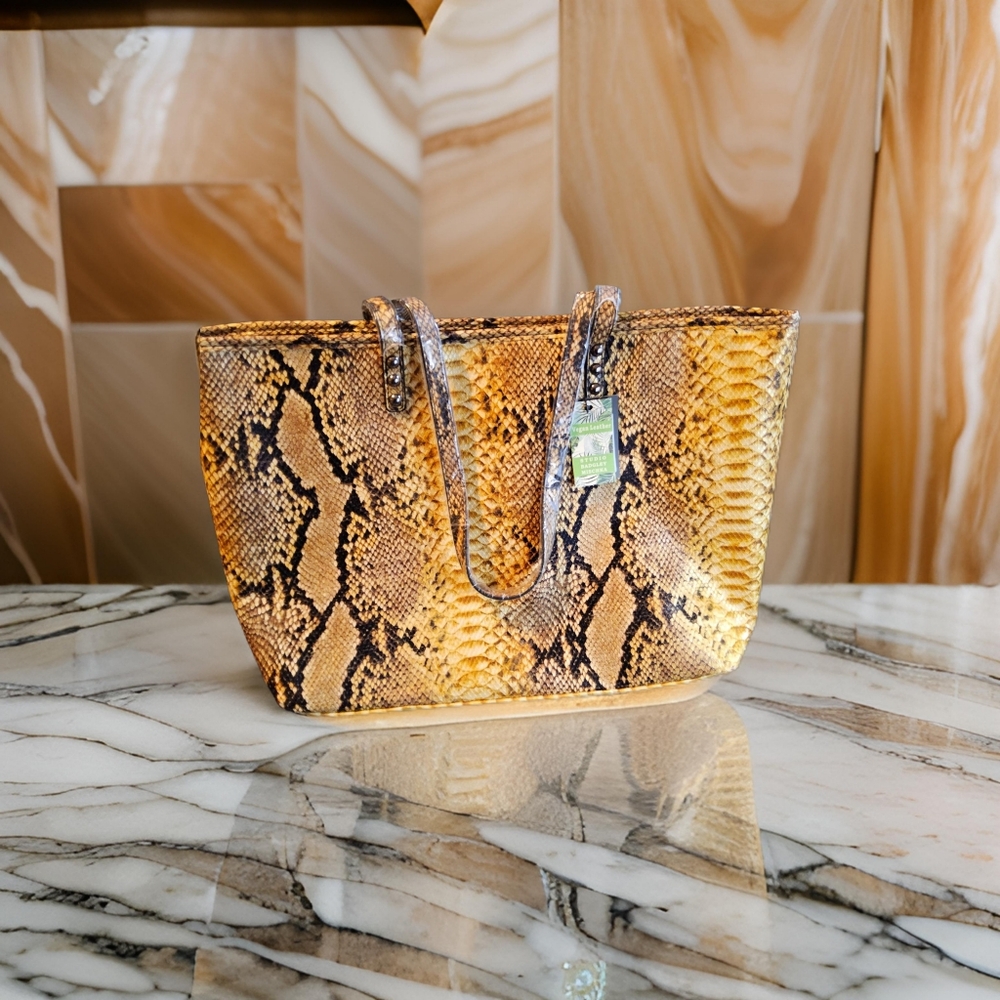 Badgley Mischka Mustard Snake Print Design Tote